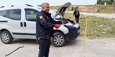 ARACIN MOTORUNA GİREN YILANI İTFAİYE ÇIKARDI
